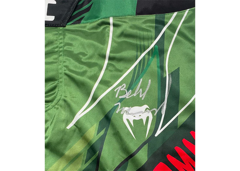 Belal Muhammad Signed Custom Green MMA Fight Trunks JSA