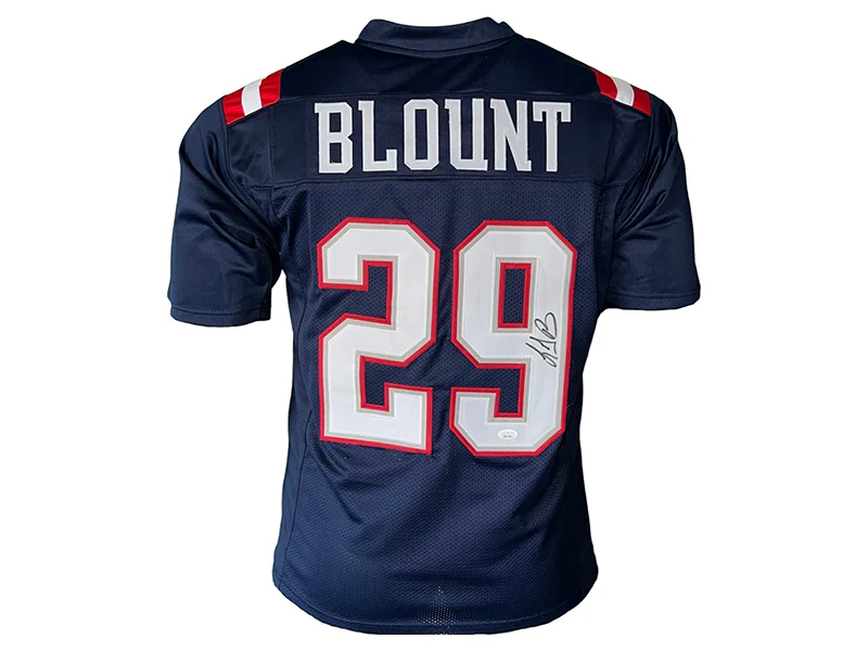LeGarrette Blount Autographed New England Pro Style Navy Blue Football Jersey ( JSA )