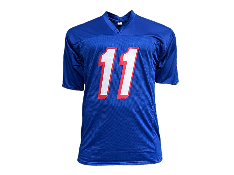 Drew Bledsoe Autographed New England Pro Style Blue Football Jersey (JSA)