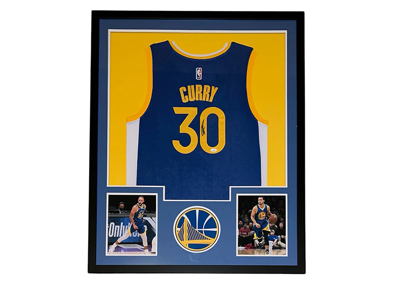 Steph Curry Signed 34x42 White Framed Basketball Jersey JSA
