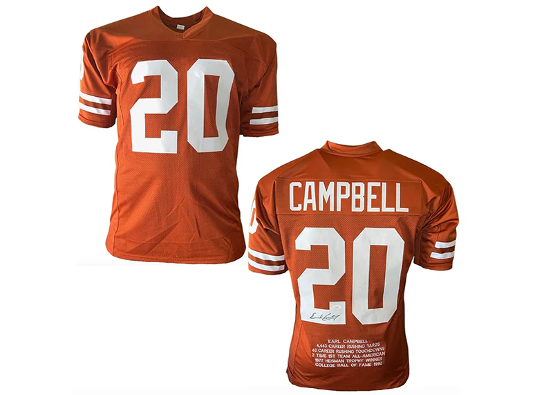 Earl Campbell Signed Texas Custom Orange Football Stat Jersey (JSA)