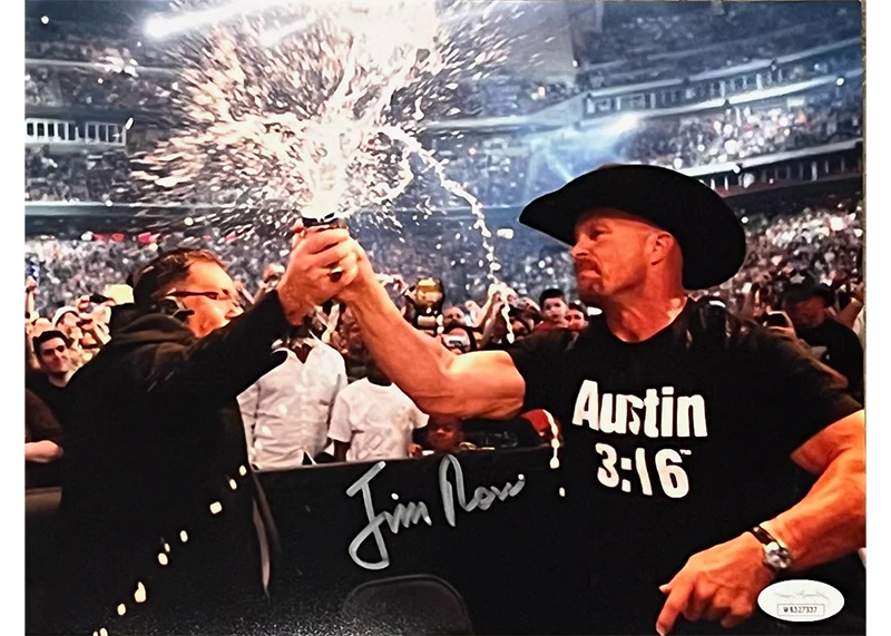 Jim Ross Signed 8x10 WWE Photo With Stone Cold Steve Austin JSA