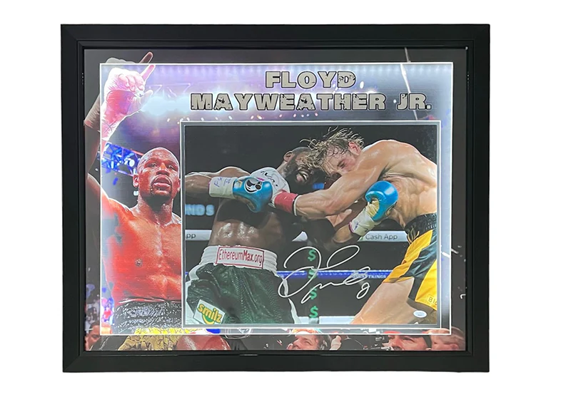 Floyd Mayweather Jr. Signed 3D Lights Framed Photo Vs Logan Paul JSA 33x27