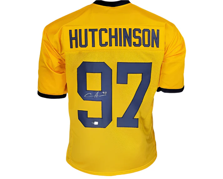 Aidan Hutchinson Signed Michigan Custom College Yellow Football Jersey Beckett