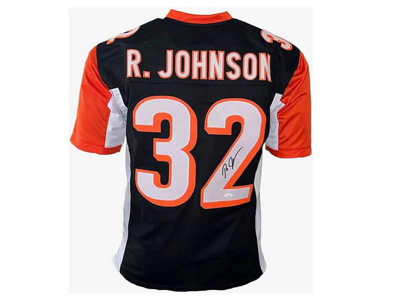 Rudi Johnson Autographed Cincinnati Pro Style Black Football Jersey (JSA)