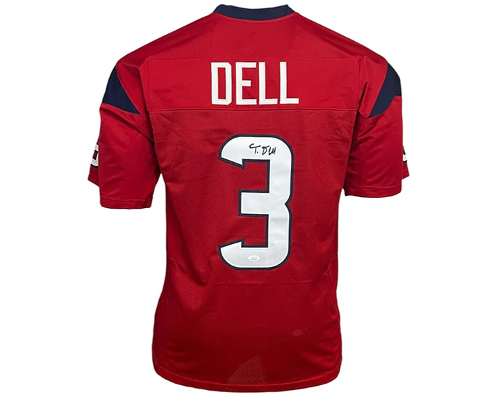 Tank Dell Signed Houston Custom Red Football Jersey JSA