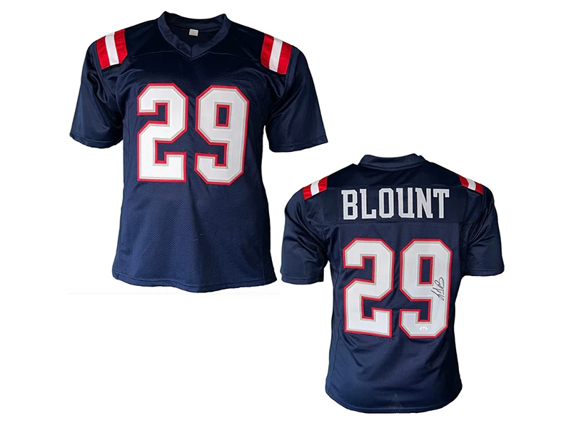 LeGarrette Blount Autographed New England Pro Style Navy Blue Football Jersey ( JSA )