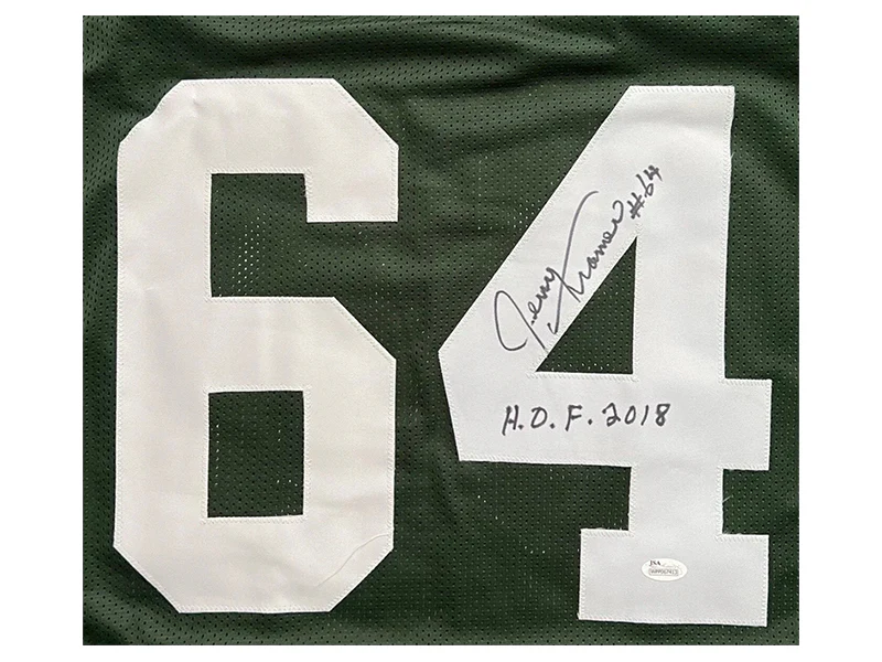 Jerry Kramer Autographed Green Bay Pro Style Football Green Jersey (JSA) HOF 2018 Inscription