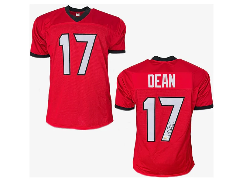 Nakobe Dean Autographed Georgia Collage Red Football Jersey (JSA