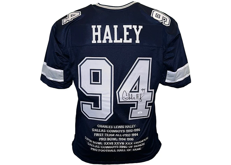 Charles Haley Signed Dallas Custom Blue Stats Jersey JSA