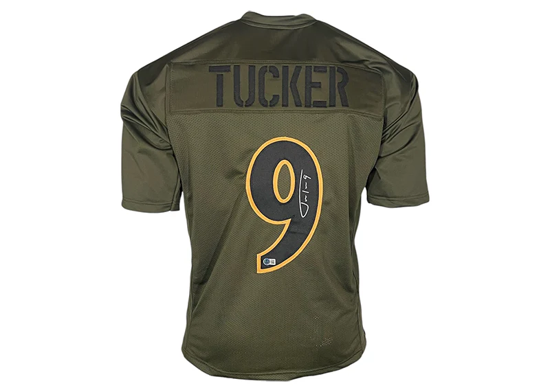 Justin Tucker Signed Baltimore Custom Green Salute To Service Football Jersey (Beckett)