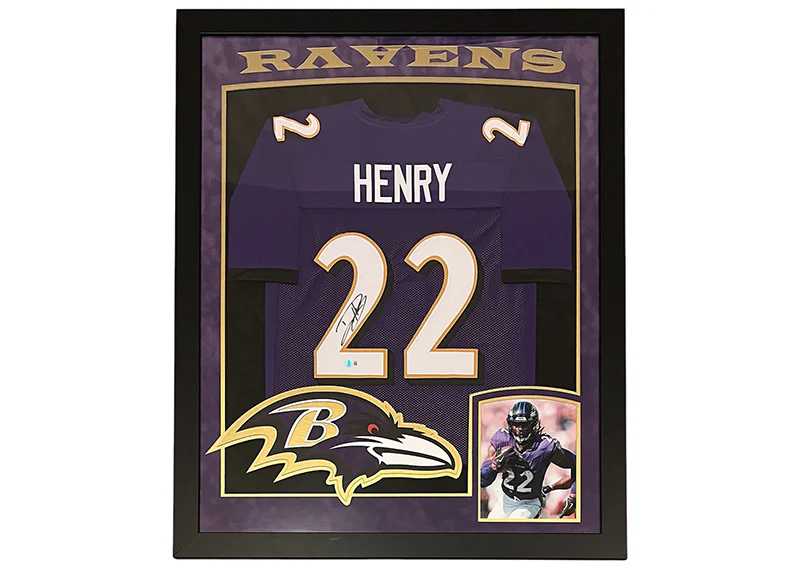 Derrick Henry Signed Baltimore Ravens Framed 35x43 Jersey Beckett