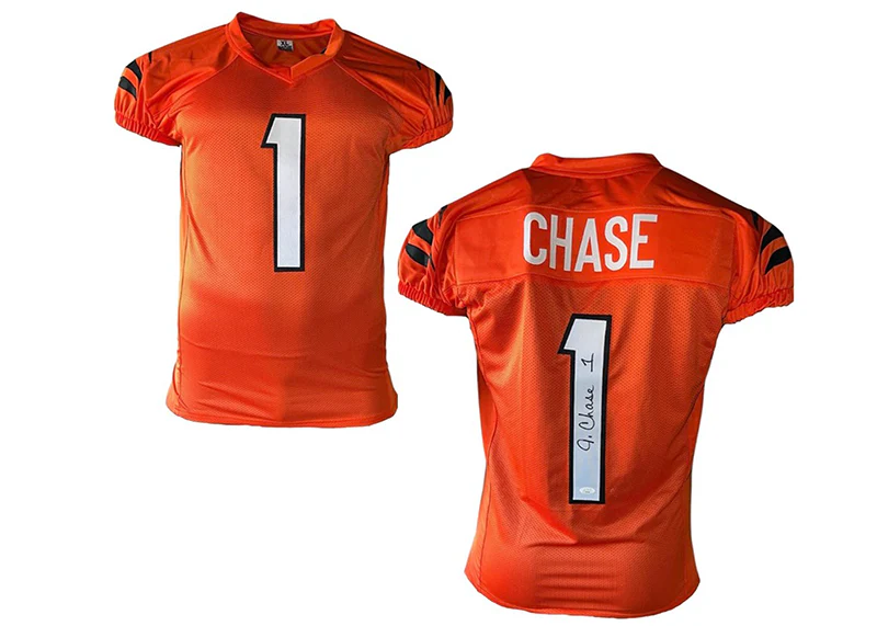 Ja'Marr Chase Autographed Cincinnati Orange Custom Football Jersey JSA