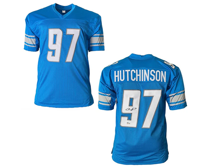Aidan Hutchinson Signed Detroit Custom Blue Football Jersey (Beckett)