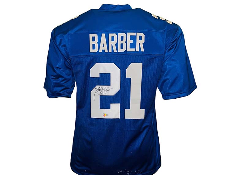 Tiki Barber Signed New York Custom Blue Football Jersey Beckett