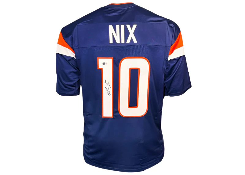 Bo Nix Signed Denver Custom Navy Football Jersey (Beckett)