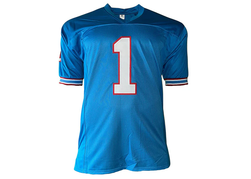 Warren Moon Signed Custom Football Jersey Light Blue HOF '06 (JSA)