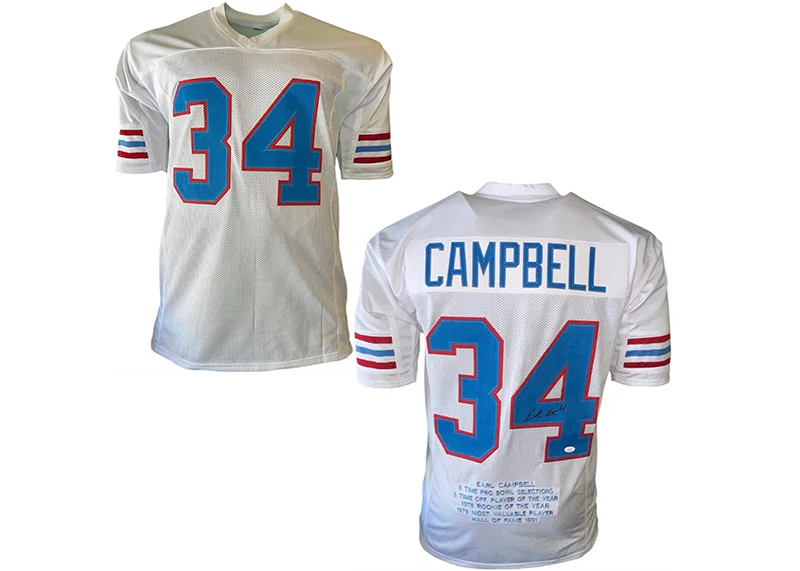Earl Campbell Autographed Houston Custom White Football Stat Jersey (JSA)