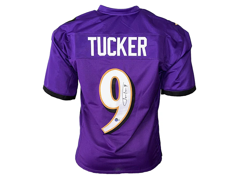 Justin Tucker Autographed Baltimore Pro Style Purple Football Jersey (Beckett)