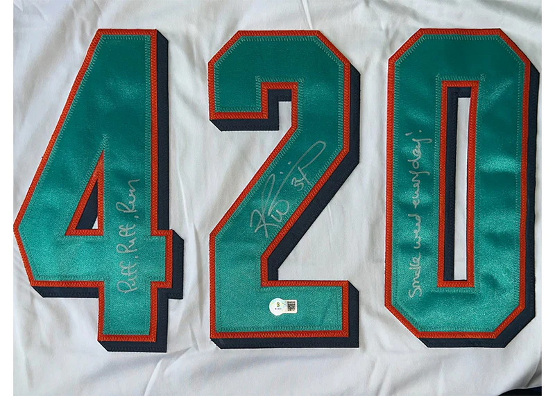 Ricky Williams Signed White Custom Jersey ��Puff Puff Run�� 2 Insc Beckett