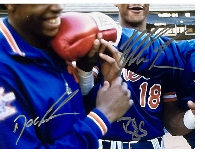Doc Gooden & Darryl Strawberry Signed New York Mets Photo W/ Mike Tyson 16x20 JSA