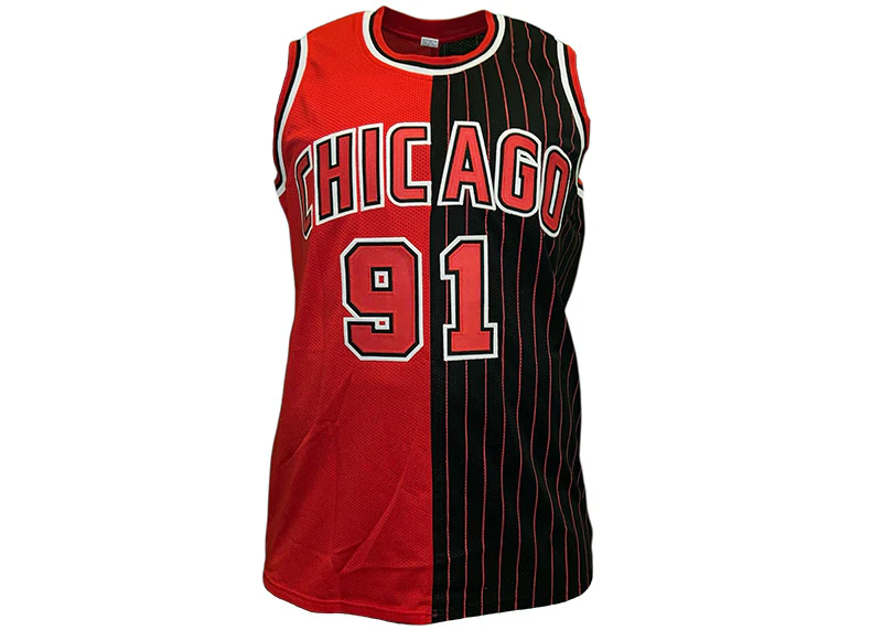 Dennis Rodman Signed Chicago Custom Red-Pinstripe Basketball Jersey JSA
