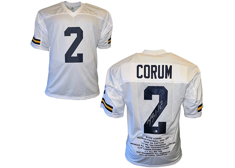 Blake Corum Signed Michigan Custom White Stat College Jersey Beckett