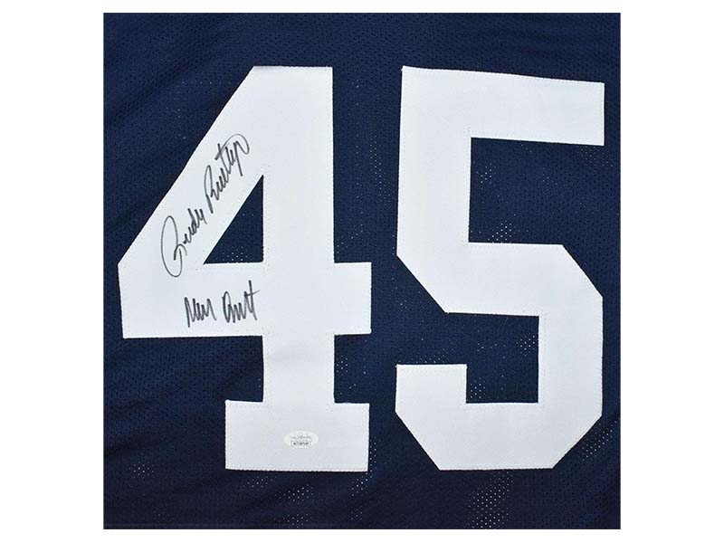 Rudy Ruettiger Signed Never Quit Insc College Blue Football Jersey (JSA)
