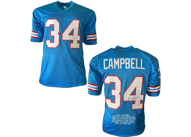 Earl Campbell Autographed Houston Custom Football Stat Jersey Powder Blue (JSA)