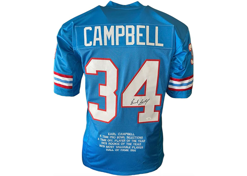 Earl Campbell Autographed Houston Custom Football Stat Jersey Powder Blue (JSA)