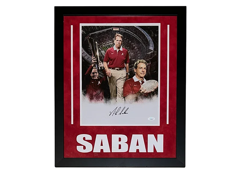 Nick Saban Signed 18x22 Alabama Crimson Tide Framed Photo JSA