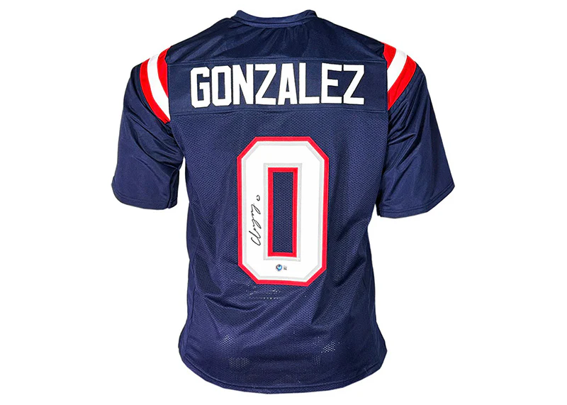 Christian Gonzalez Signed New England Custom Blue Football Jersey Beckett