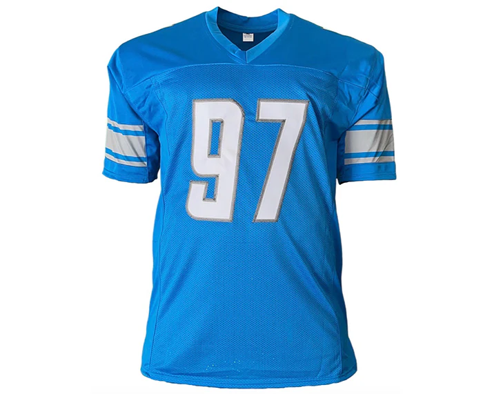 Aidan Hutchinson Signed Detroit Custom Blue Football Jersey (Beckett)