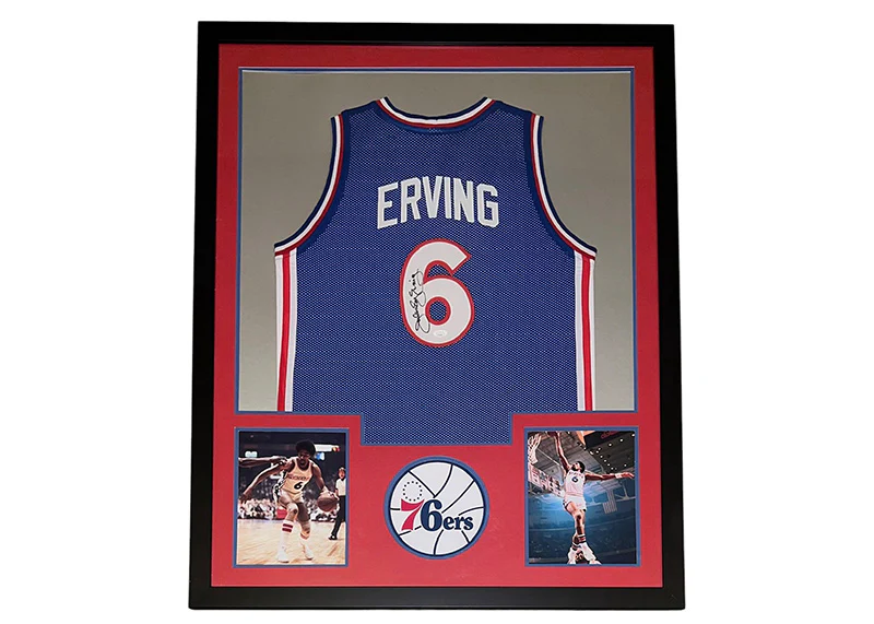 Julius Erving (Dr.J) Signed Philadelphia 76ers Framed 34x42 Jersey JSA