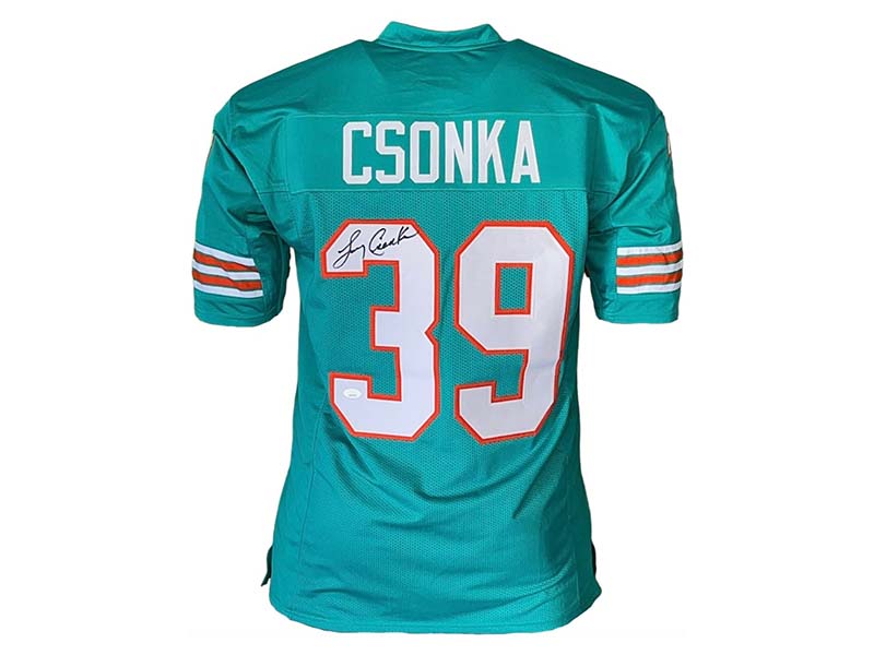 Larry Csonka Signed Autographed Miami Pro Style Blue Turquoise Football Jersey (JSA)