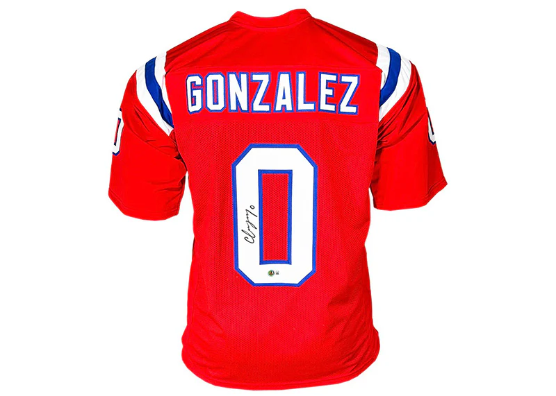 Christian Gonzalez Signed New England Custom Red Football Jersey Beckett