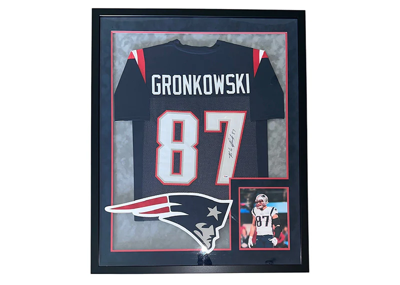Rob Gronkowski Signed New England Patriots Football Framed 34x42 Jersey PSA
