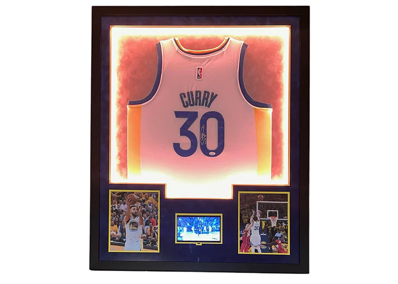 Steph Curry Golden State Signed 3D Light Up With TV Jersey Framed 34x42 JSA