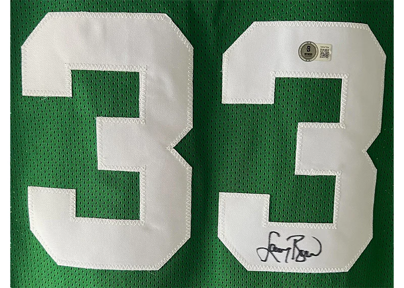 Larry Bird Autographed Custom Green Boston Stat Basketball Jersey Beckett