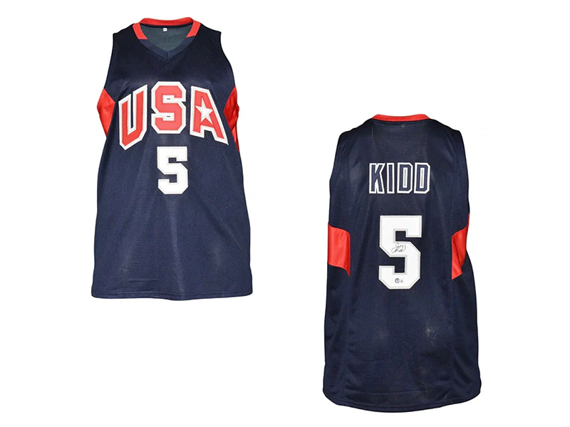 Jason Kidd USA Autographed Dark Blue Pro Style Basketball Jersey Beckett