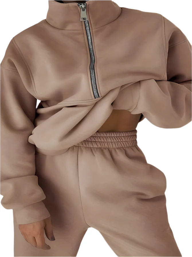 Stilfuldt Joggings?t med Halv Lynl?s og Behagelig Pasform