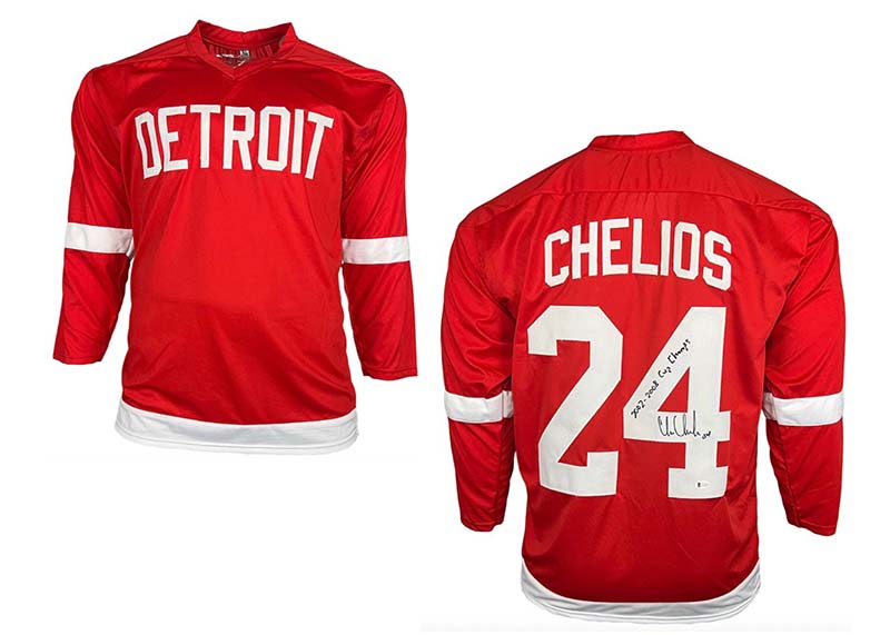 Chris Chelios Autographed Custom Red Hockey Jersey Blackett 2002-2008 Cup Champ Inscription