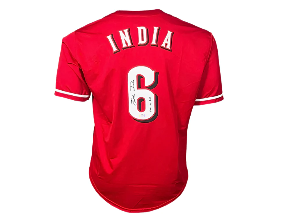 Jonathan India Signed 2021 NL ROY Inscription Custom Cincinnati Red Baseball Jersey PSA