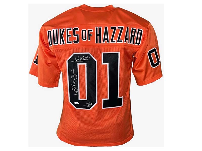 Dukes of Hazzard Autographed Catherine Bach, John Schneider & Tom Wopat Orange Jersey (JSA)