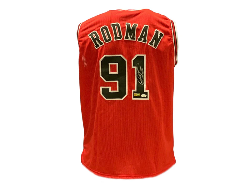 Dennis Rodman Autographed Chicago Pro Style Red Basketball Jersey (JSA)