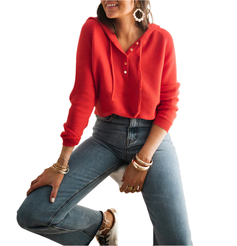 Lang?rmet Dame Hoodie | Knappelukning og Justerbar Pasform