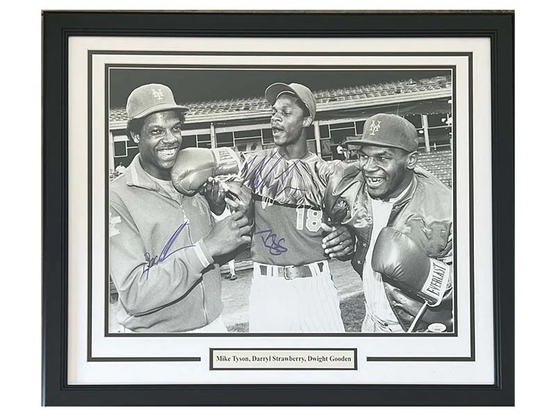 Mike Tyson, Doc Gooden & Darryl Strawberry Signed New York Mets Framed 16x20 (JSA)
