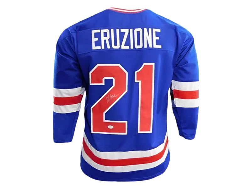 Mike Eruzione Autographed Team USA Olympic Custom Hockey Jersey Blue (JSA)