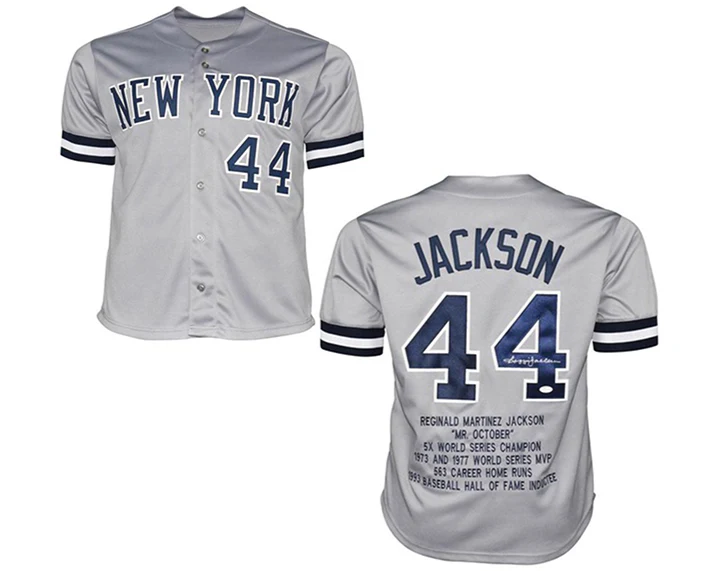 Reggie Jackson Signed Custom New York Stats Grey Baseball Jersey (JSA)
