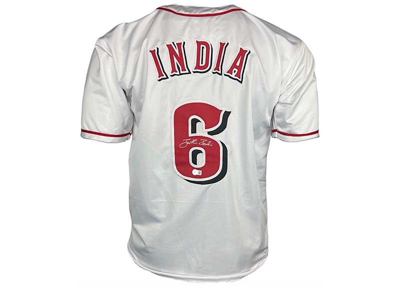 Jonathan India Autographed Cincinnati White Custom Baseball Jersey Beckett